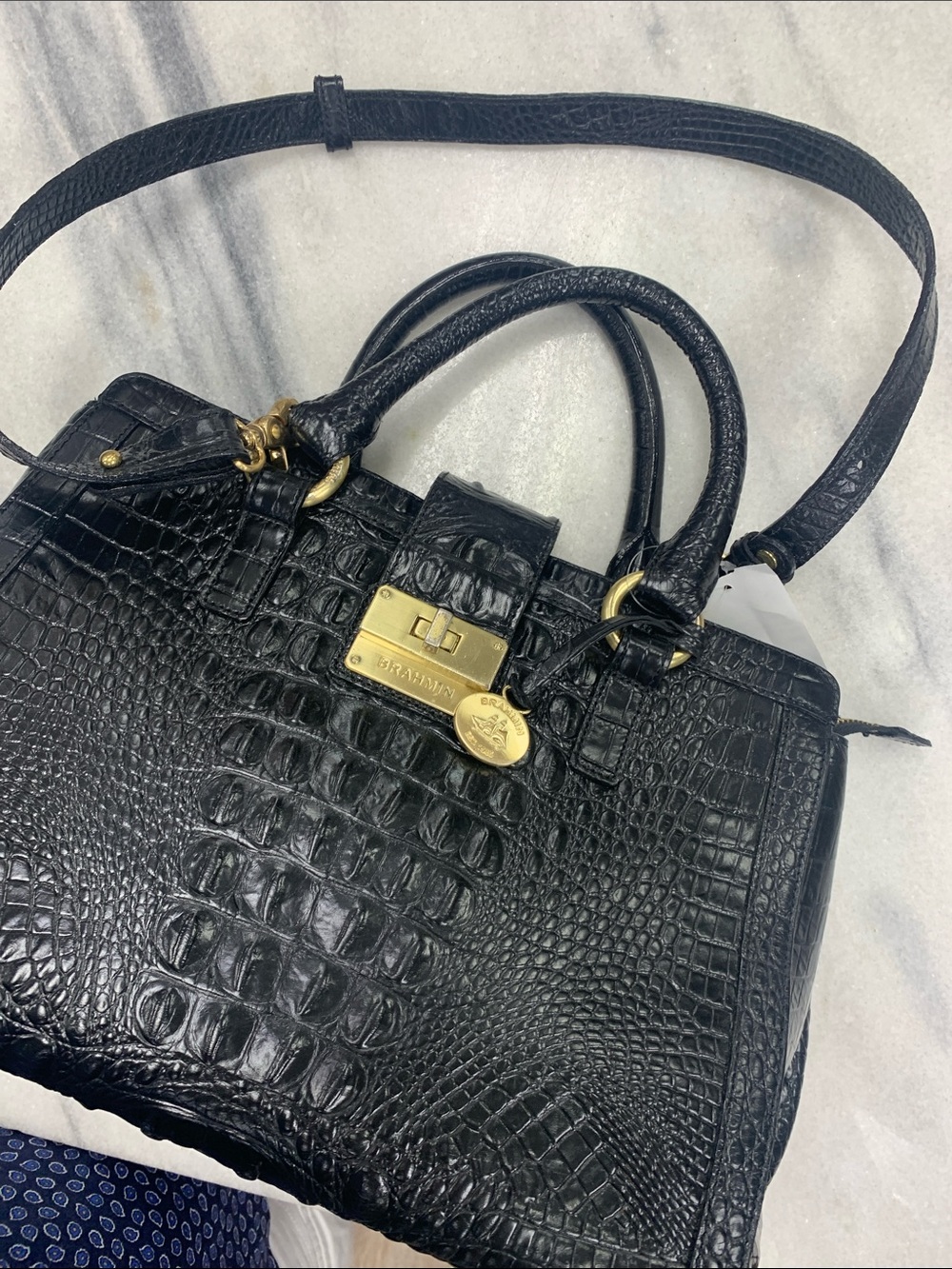 Brahmin Black Croc-Embossed Leather Satchel with Gold Hardware - Picture 2 of 10
